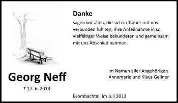 Traueranzeige von Georg Neff von Odenwälder Echo