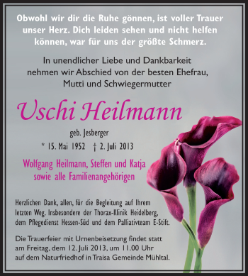 Traueranzeige von Uschi Heilmann von Echo-Zeitungen (Gesamtausgabe)