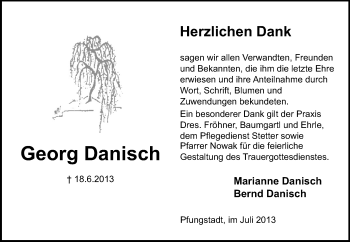 Traueranzeige von Georg Danisch von Echo-Zeitungen (Gesamtausgabe)