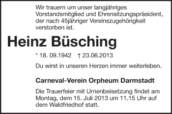 Traueranzeige von Heinz Büsching von Echo-Zeitungen (Gesamtausgabe)