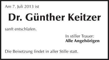 Traueranzeige von Günther Keitzer von Echo-Zeitungen (Gesamtausgabe)