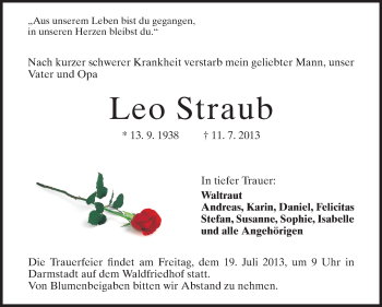 Traueranzeige von Leo Straub von Echo-Zeitungen (Gesamtausgabe)
