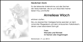 Traueranzeige von Anneliese Wlach von Echo-Zeitungen (Gesamtausgabe)
