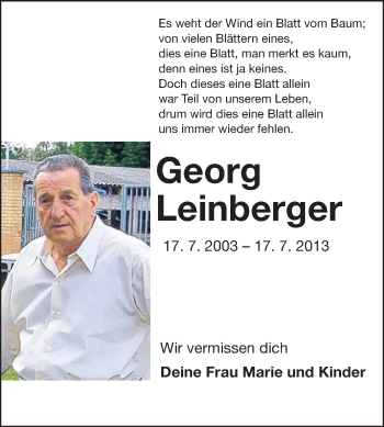 Traueranzeige von Georg Leinberger von Odenwälder Echo