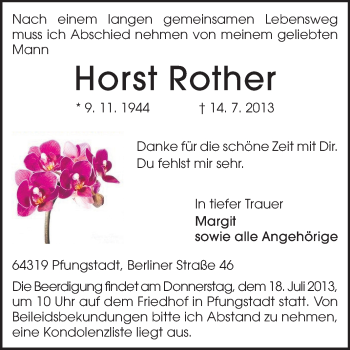 Traueranzeige von Horst Rother von Echo-Zeitungen (Gesamtausgabe)