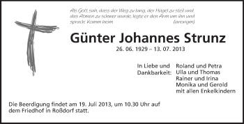 Traueranzeige von Günter Johannes Strunz von Echo-Zeitungen (Gesamtausgabe)
