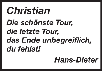 Traueranzeige von Christian Emig von Echo-Zeitungen (Gesamtausgabe)