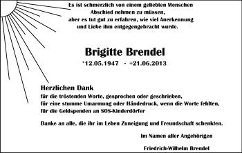 Traueranzeige von Brigitte Brendel von Starkenburger Echo