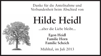 Traueranzeige von Hilde Heidl von Echo-Zeitungen (Gesamtausgabe)