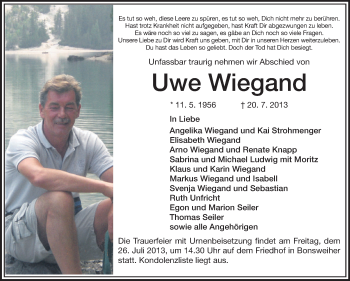 Traueranzeige von Uwe Wiegand von Starkenburger Echo