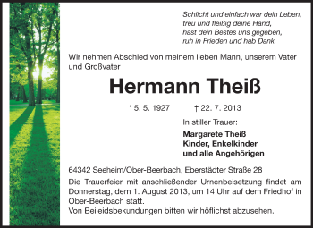 Traueranzeige von Hermann Theiß von Echo-Zeitungen (Gesamtausgabe)