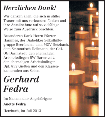 Traueranzeige von Gerhard Fera von Odenwälder Echo