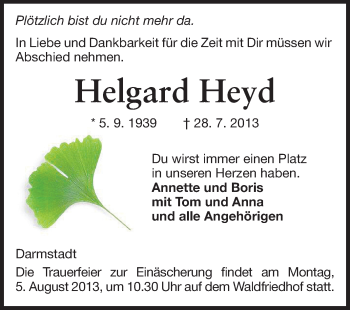 Traueranzeige von Helgrad Heyd von Echo-Zeitungen (Gesamtausgabe)