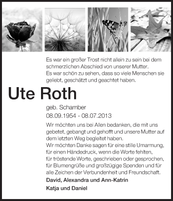 Traueranzeige von Ute Roth von Rüsselsheimer Echo, Groß-Gerauer-Echo, Ried Echo