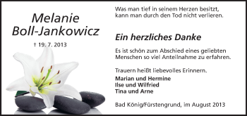 Traueranzeige von Melanie Boll-Jankowicz von Odenwälder Echo