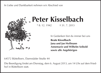 Traueranzeige von Peter Kisselbach von Echo-Zeitungen (Gesamtausgabe)
