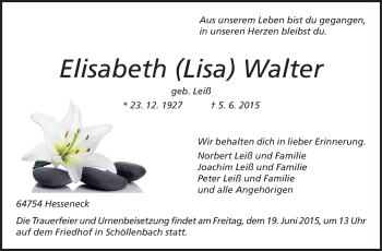 Traueranzeige von Elisabeth Walter von Odenwälder Echo