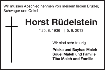 Traueranzeige von Horst Rüdelstein von Echo-Zeitungen (Gesamtausgabe)