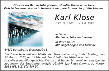 Traueranzeige von Karl Klose von Rüsselsheimer Echo, Groß-Gerauer-Echo, Ried Echo