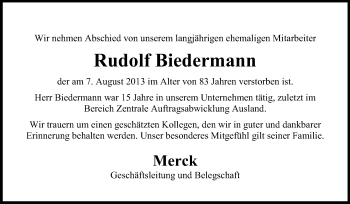 Traueranzeige von Rudolf Biedermann von Echo-Zeitungen (Gesamtausgabe)