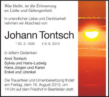 Traueranzeige von Johann Tontsch von Odenwälder Echo