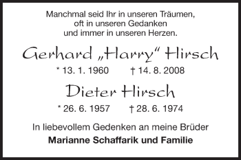 Traueranzeige von Gerhard Hirsch von Rüsselsheimer Echo, Groß-Gerauer-Echo, Ried Echo