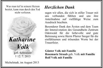 Traueranzeige von Katharine Volk von Odenwälder Echo