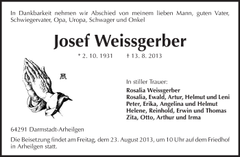 Traueranzeige von Josef Weissgerber von Echo-Zeitungen (Gesamtausgabe)