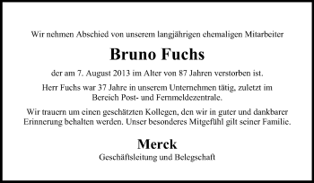 Traueranzeige von Bruno Fuchs  von Echo-Zeitungen (Gesamtausgabe)