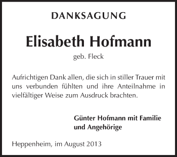 Traueranzeige von Elisabeth Hofmann von Starkenburger Echo