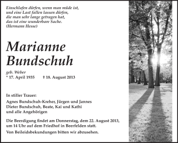 Traueranzeige von Marianne Bundschuh von Odenwälder Echo