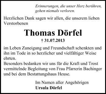 Traueranzeige von Thomas Dörfel von Echo-Zeitungen (Gesamtausgabe)