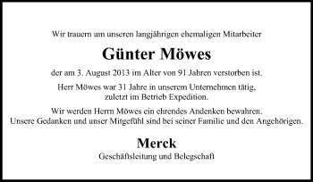 Traueranzeige von Günter Möwes von Echo-Zeitungen (Gesamtausgabe)