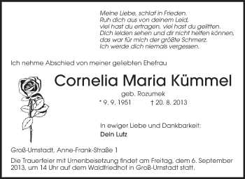 Traueranzeige von Cornelia Maria Kümmel von Echo-Zeitungen (Gesamtausgabe)