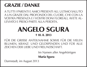 Traueranzeige von Angelo Sgura von Echo-Zeitungen (Gesamtausgabe)