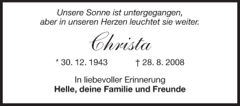 Traueranzeige von Christa Gries von Rüsselsheimer Echo, Groß-Gerauer-Echo, Ried Echo