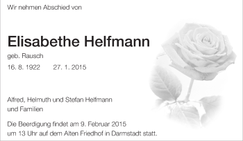 Traueranzeige von Elisabethe Helfmann von Echo-Zeitungen (Gesamtausgabe)