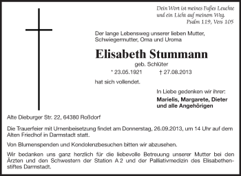 Traueranzeige von Elisabeth Stummann von Echo-Zeitungen (Gesamtausgabe)