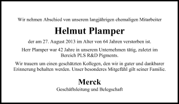 Traueranzeige von Helmut Plamper von Echo-Zeitungen (Gesamtausgabe)