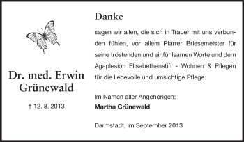 Traueranzeige von Erwin Grünewald von Echo-Zeitungen (Gesamtausgabe)