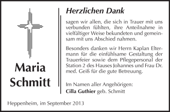 Traueranzeige von Maria Schmitt von Starkenburger Echo