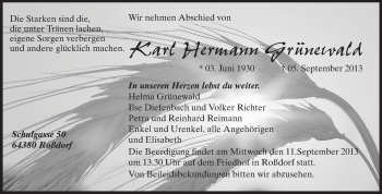 Traueranzeige von Karl Hermann Grünewald von Echo-Zeitungen (Gesamtausgabe)