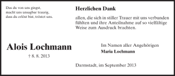Traueranzeige von Alois Lochmann von Echo-Zeitungen (Gesamtausgabe)