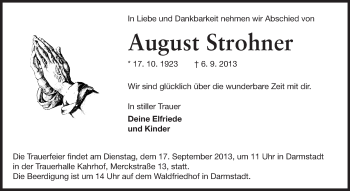 Traueranzeige von August Strohner von Darmstädter Echo, Odenwälder Echo, Rüsselsheimer Echo, Groß-Gerauer-Echo, Ried Echo