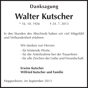 Traueranzeige von Walter Kutscher von Starkenburger Echo