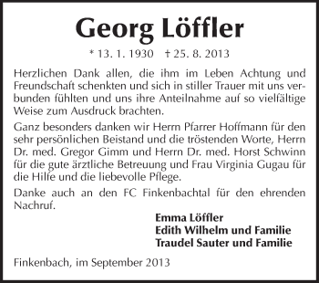 Traueranzeige von Georg Löffler von Odenwälder Echo