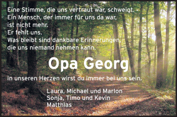 Traueranzeige von Opa Georg  von Echo-Zeitungen (Gesamtausgabe)