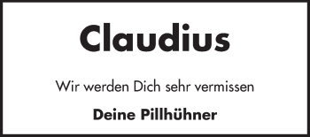 Traueranzeige von Claudius  von Echo-Zeitungen (Gesamtausgabe)