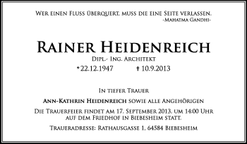 Traueranzeige von Rainer Heidenreich von Echo-Zeitungen (Gesamtausgabe)