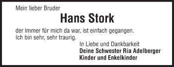 Traueranzeige von Hans Stork von Rüsselsheimer Echo, Groß-Gerauer-Echo, Ried Echo